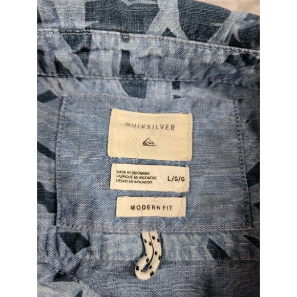 Quiksilver Mens Large Blue Floral Short Sleeve Button Front Hawaiian Shirt - Picture 5 of 7